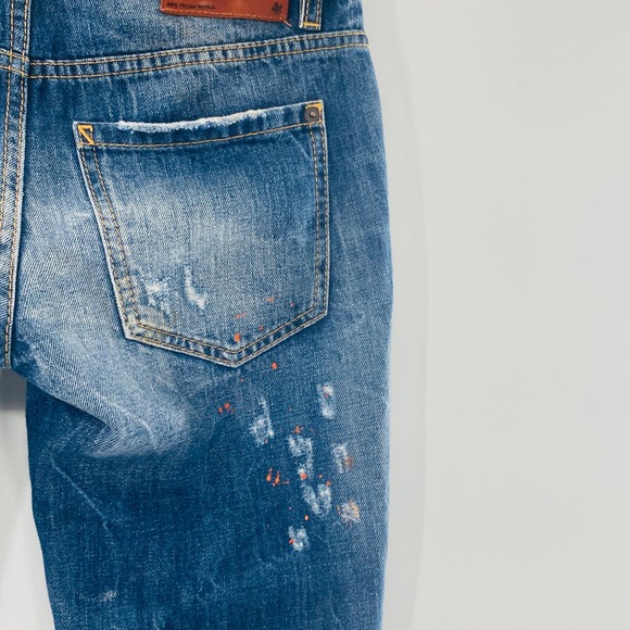 Dsquared2 Paint Splatter Skinny Jeans Size 40 Size 4 Medium Wash Rigid Denim - Picture 5 of 16